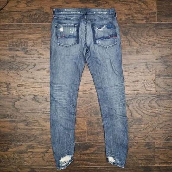 7 For All Mankind Womens 30 Blue Roxanne Ruched Leg Jeans Dostressed Pink Accent - Picture 2 of 8